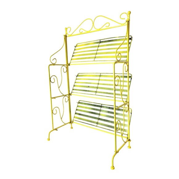 VTG 30s 40s Scroll Wrought Iron Three Shelf Patio Folding Bookcase Plant Stand - Picture 9 of 13